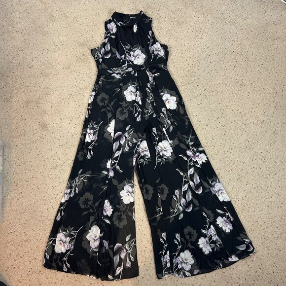 WHBM Floral Wide Leg Jumpsuit Flowy Dressy Party Boho Size 16 Women's - Picture 1 of 7